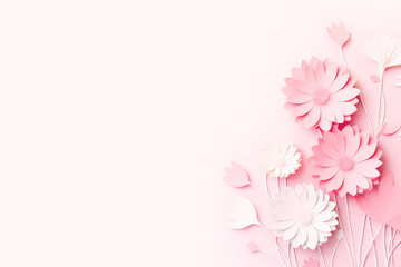 Fototapeta premium Elegant Pink Paper Flowers on Soft Pink Background for Spring and Summer Themes. Copy space