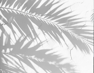 Abstract silhouette shadow white background of natural leaves tree branch falling on wall. Transparent blurry shadow of tropical leaves morning sun light. Generative AI.