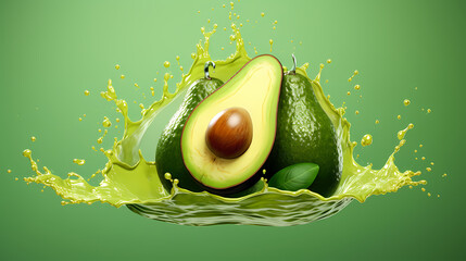 Fresh green avocado water droplets, healthy fat food concept background