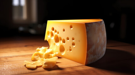 Delicious cheese on the background, yellow cheese on the table