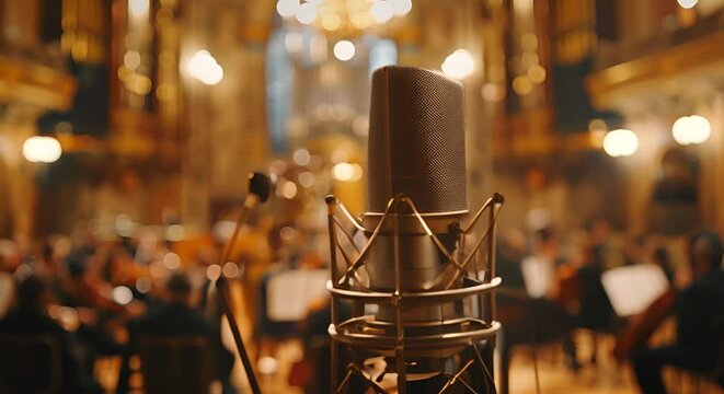High-end ribbon microphones set up for an orchestra recording