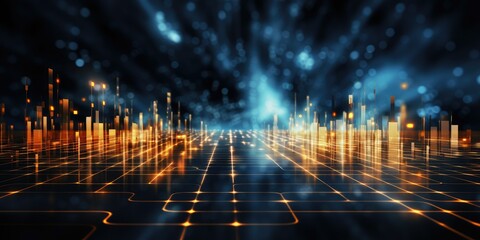 Abstract technology background with glowing lines and light effects.