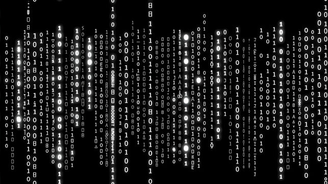 Digital Data Stream Flowing on Black Background
