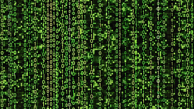 Green Binary Code Data Stream on Black Background