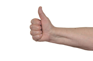 hand of an adult old woman showing a symbol