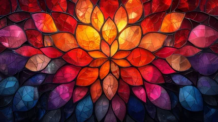 Poster Coloré Stained glass window background with colorful Flower and Leaf abstract. 