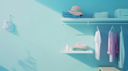 Minimalist fashion wardrobe with neatly arranged clothing on hangers