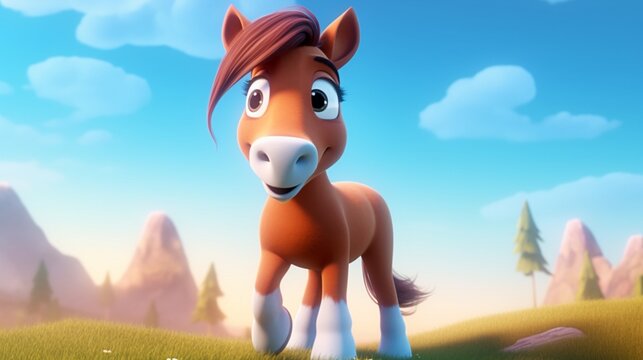 A cute cartoon horse character Ai Generative