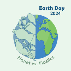 International Mother Earth Day 2024, Planet vs. Plastics square vector poster, beat plastic pollution