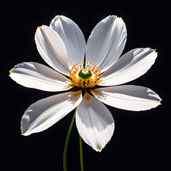 A cosmos flower, crafted from crystal glass and gems, showcased with X-ray imaging against a black backdrop. Its intricate details and captivating elegance evoke a glamorous ambiance.(Generative AI)