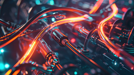 Fototapeta premium Electrical background with wires and cables intertwined in a neat and organized pattern