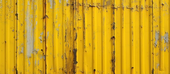 This close-up photo showcases a vibrant yellow metal wall, highlighting the texture and color of the steel sheet. The details of the wall are visible, creating an industrial and modern aesthetic.