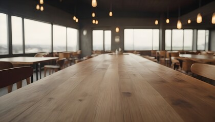 Lofty chill restaurant with wooden table and Depth of field , blurred background	
