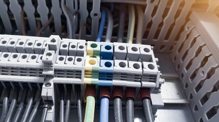 Terminal connection cable power three phase , neutral and grounding for panel circuit line.
