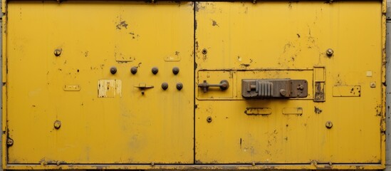 This close-up view showcases a yellow metal door, likely part of a hermetic armored entrance to a Soviet military bunker. Its sturdy construction and vibrant color are prominent in the shot.