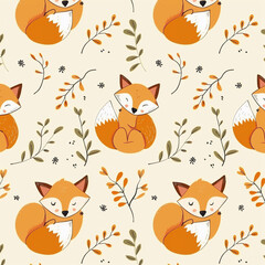 seamless background with cute fox