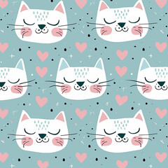 seamless pattern with cats and hearts