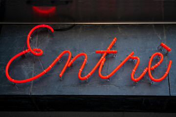 Close up of Entre neon sign - 747676309