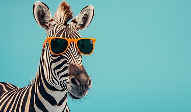 Cooles Zebra mit Sonnenbrille auf hellblauem Hintergrund