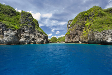 Fototapeta premium Spanish Steps at Orote Point, Guam with a calm blue ocean and sunshine 