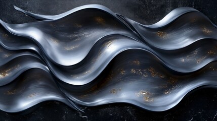 Abstract silver black acrylic painted fluted 3d painting texture luxury background banner on canvas - Silver waves swirls. Decor concept. Wallpaper concept. Art concept. 3d concept.