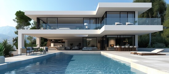 Luxury house with pool - obrazy, fototapety, plakaty