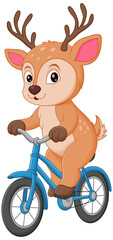 Cute Deer Riding Bicycle Cartoon Vector Icon Illustration. Animal Sport Icon Concept Isolated Premium Vector