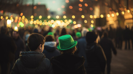 Two kids on a Saint Patrick's day festival green with a hat - obrazy, fototapety, plakaty