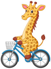 Cute Giraffe Riding Bicycle Cartoon Vector Icon Illustration. Animal Sport Icon Concept Isolated Premium Vector