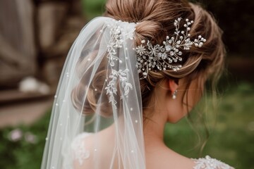 Bridal Hairstyle with Elegant Veil and Hairpiece