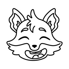 Laughing cartoon fox. Line art, editable stroke. Vector illustration.