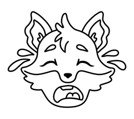 Сrying cartoon fox. Line art, editable stroke. Vector illustration.