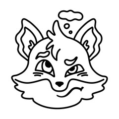 Thinking cartoon fox. Line art, editable stroke. Vector illustration.