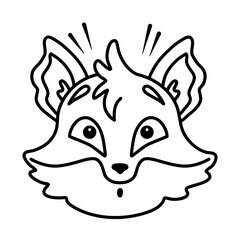 Surprised cartoon fox. Line art, editable stroke. Vector illustration.