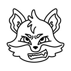 Angry cartoon fox. Line art, editable stroke. Vector illustration.