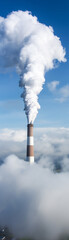 Fototapeta na wymiar A close-up view of an industrial smokestack releasing billowing clouds of pollution into the sky