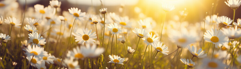 A field of wildflowers basking in the sunlight - obrazy, fototapety, plakaty