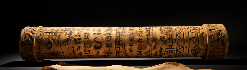 An ancient scroll containing mysterious symbols - obrazy, fototapety, plakaty