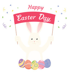 Character cartoon icon object happy easter egg day egg rabbit bunny animal pet spring time cute holiday season vector illustration happy easter egg march april month template greeting easter day funny