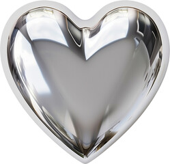3d rendering of a Glossy silver metal Heart Shape on a transparent background. Love concept. valentine.