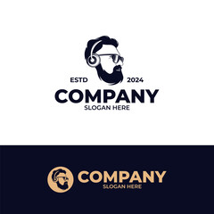 Silhouette of man with headphones logo design template