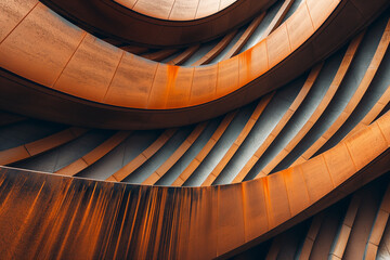 Obraz premium Spiral curved structure. Rustic grunge abstract of metal wall. Suitable for various design modern Architecture. generative ai