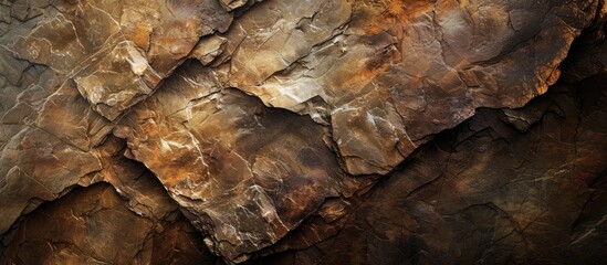 A mesmerizing fusion of brown rocks and texture is depicted in this close-up photo with a sky background.