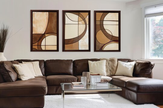 interior living room, flat earth tones and amber art print,
