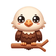 Naklejka premium Cute Cartoon Eagle on Branch Illustration