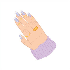 Hand of woman with beautiful manicure on white background