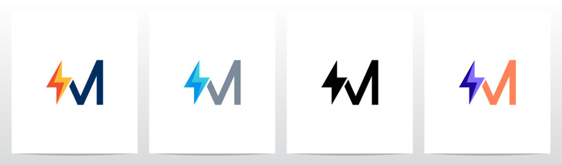 Thunder In Front of Letter Initial Logo Design M