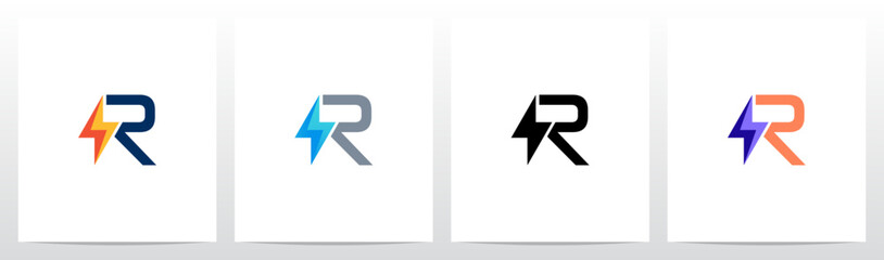 Thunder In Front of Letter Initial Logo Design R