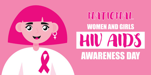 Awareness banner for National Women and Girls HIV AIDS Awareness Day with woman with awareness ribbon