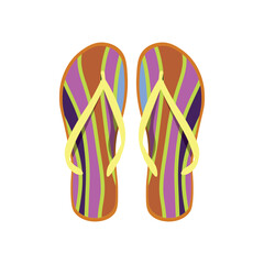 Pair of striped flip-flops on white background